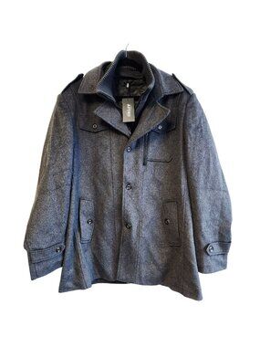 Aptro Mens Size 2XL Grey Wool-Blend Peacoat With Quilted Lining & Button Details